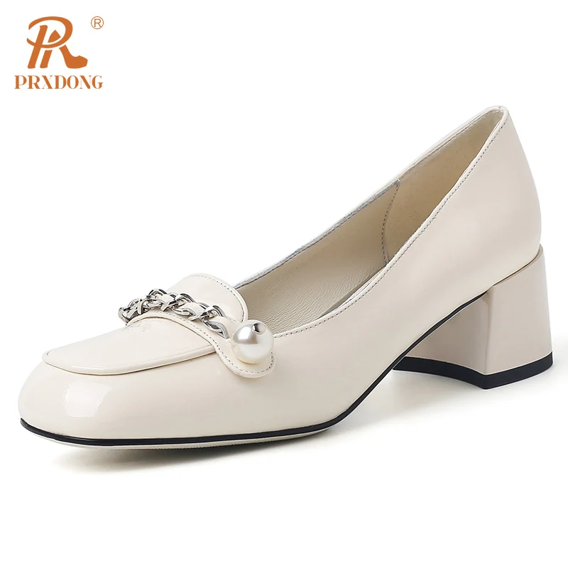 Женские туфли-лодочки на среднем каблуке PRXDONG черные или розовые из натуральной