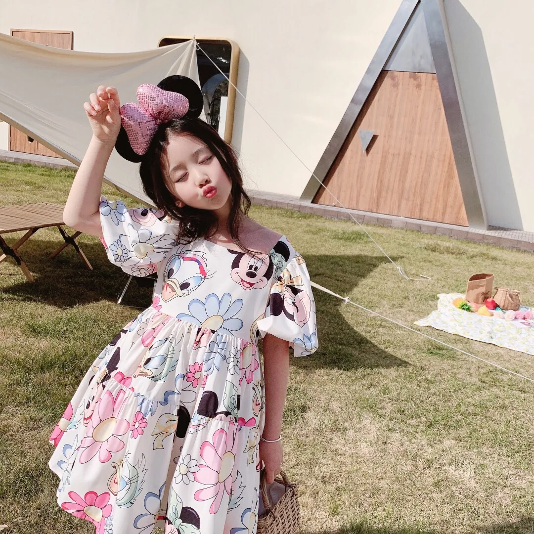 

Summer Baby Girl Casual Dress Kids Toddler Mickey Mouse Daisy Cartoon Puff Sleeve Clothes Girls Backless Cute Princess Dresses