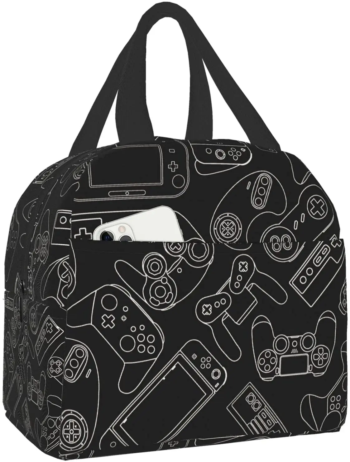 

Video Game Pattern Lunch Bag Compact Tote Bag Reusable Lunch Box Container For Women Men School Office Work