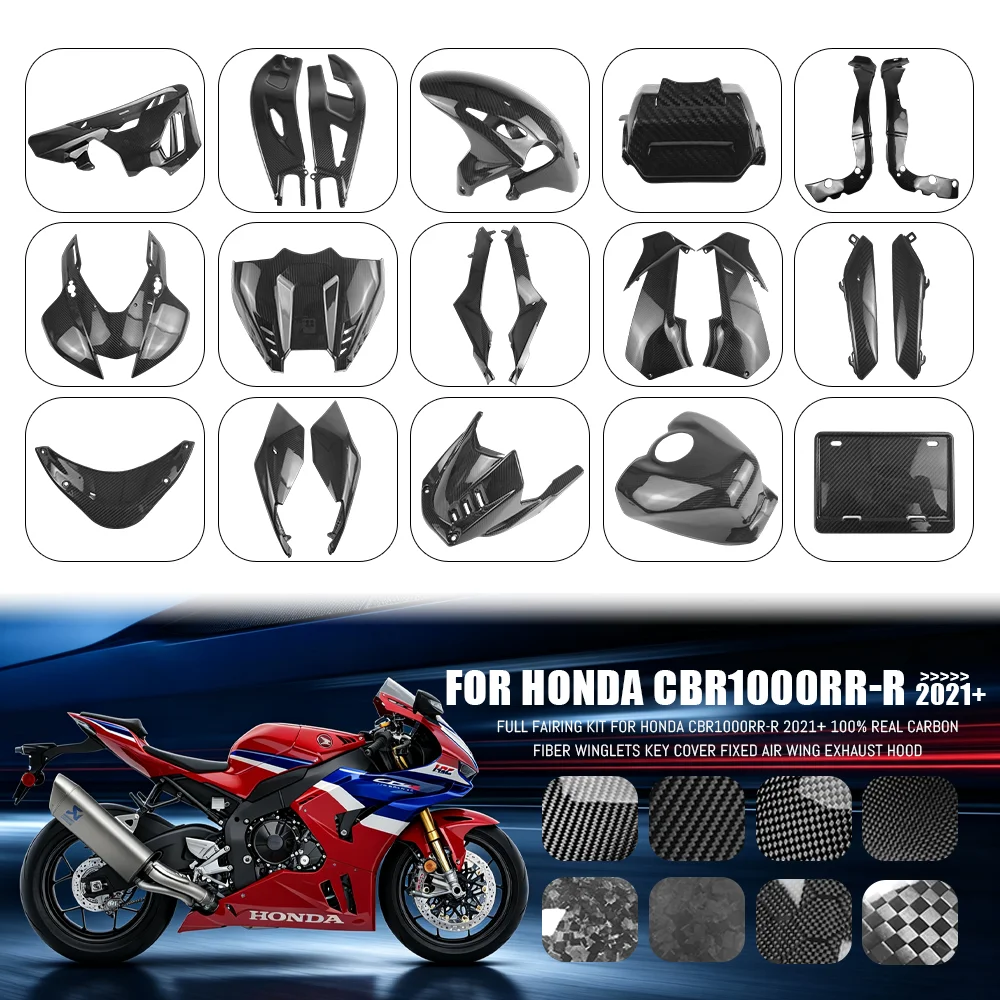 Фото Для HONDA CBR 1000RRR CBR1000RR-R 2021-2024: Комплект обтекателей (спойлер, переднее крыло) из 3K сухого настоящего карбона, аксессуары для мотоциклов №1