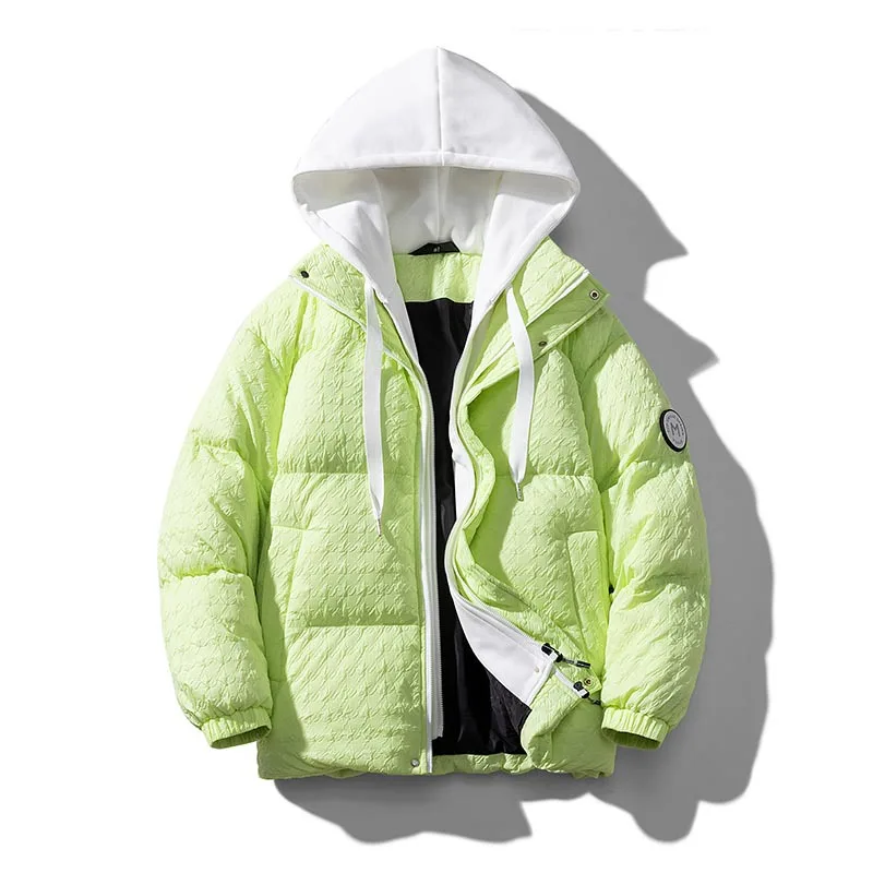 2022 Winter Nylon Shrink Thousand Bird Plaid Cotton Shirt Mens Fashion Double Layer False Two Piece Hooded Coats Men Clothing