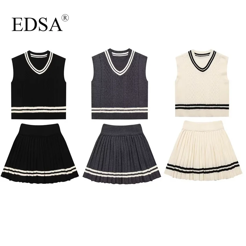 Женский Комплект Из 2 Предметов EDSA Вязаный Жилет Топ С V-образным Вырезом Без