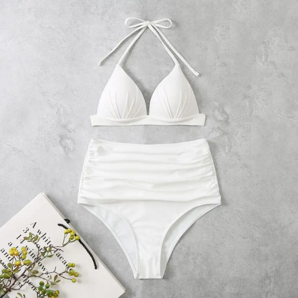 

Новинка, бюстгальтер, комплект трусов, Мягкий беспроводной однотонный бюстгальтер пуш-ап, плиссированные трусы с высокой посадкой