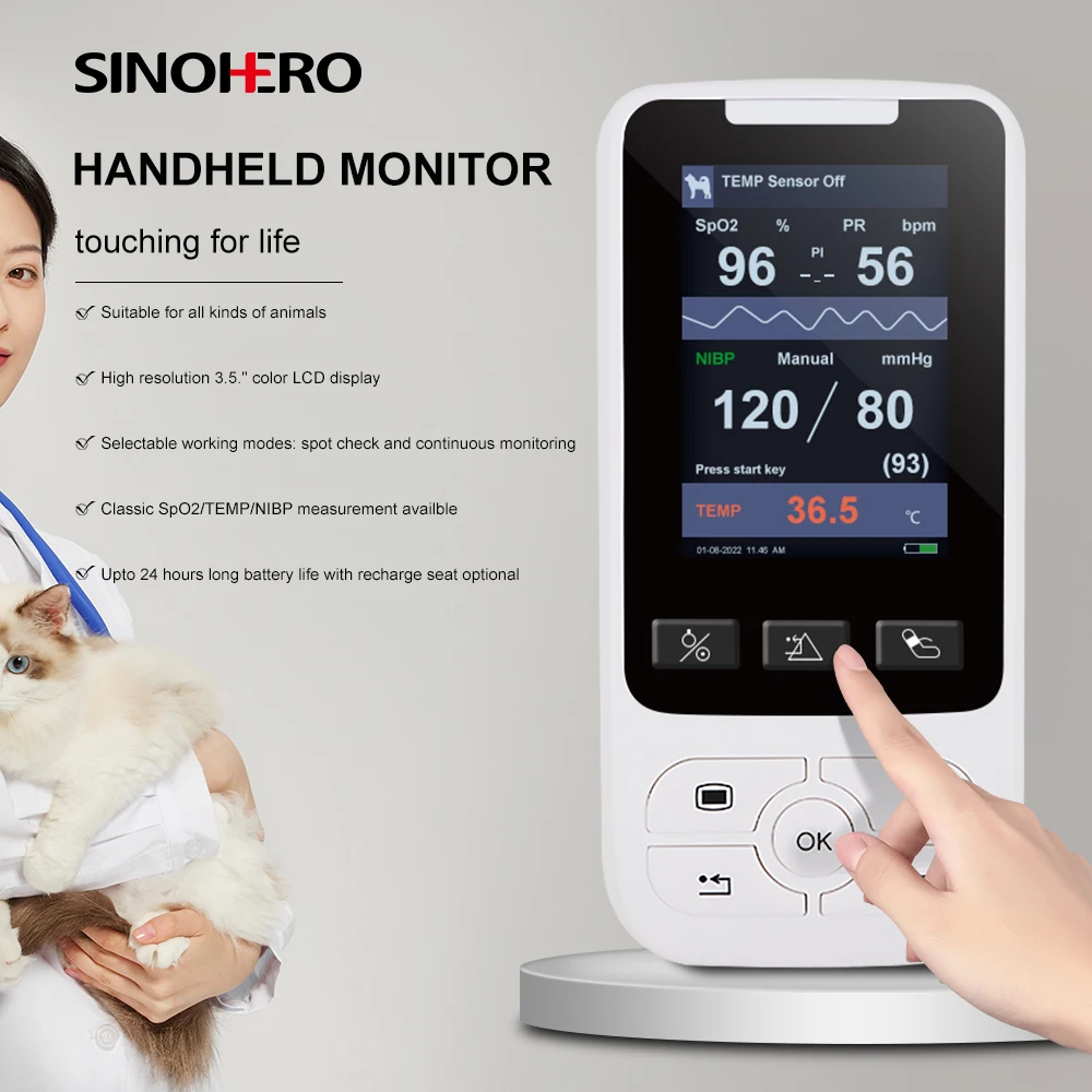 

SM50 VET Handheld Vital Signs Monitor Home Hospital Veterinary Patient Monitor SPO2 NIBP TEMP PR Single/Multi Parameter Optional