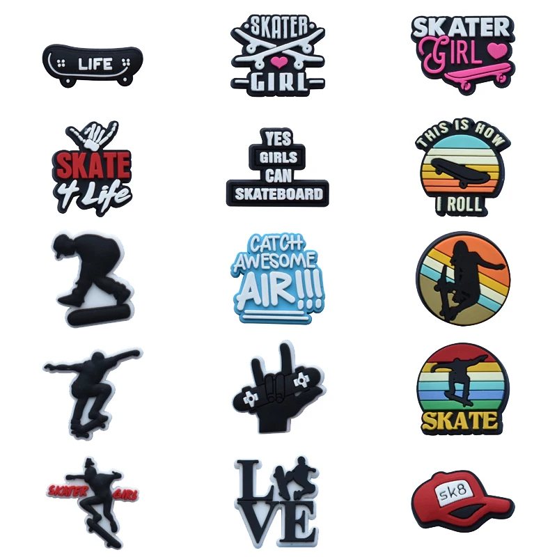 

1Pcs PVC Skate for Crocs Charms DIY Badge Women Sandals Buckle Kids Pins Decoration Jeans Shoe Accessories Wristbands Wholesale