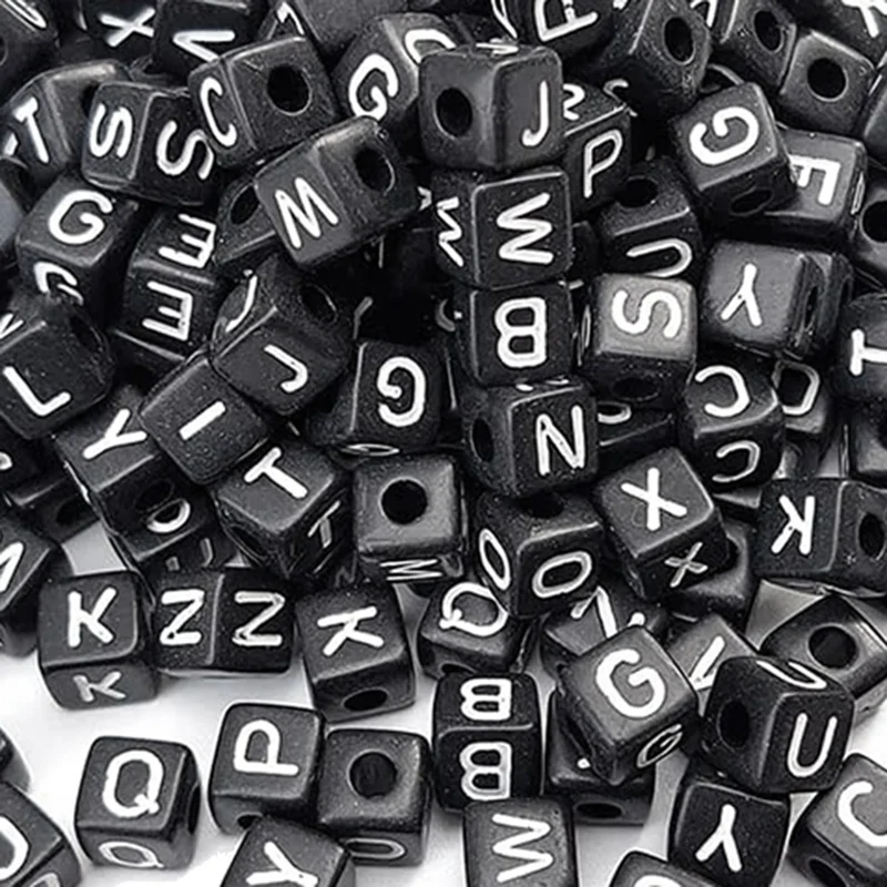 300Pcs 10X10mm Big Black Square Acrylic Alphabet Letter Beads A-Z Mixed Plastic Shape Loose Beads For DIY Jewelry Making