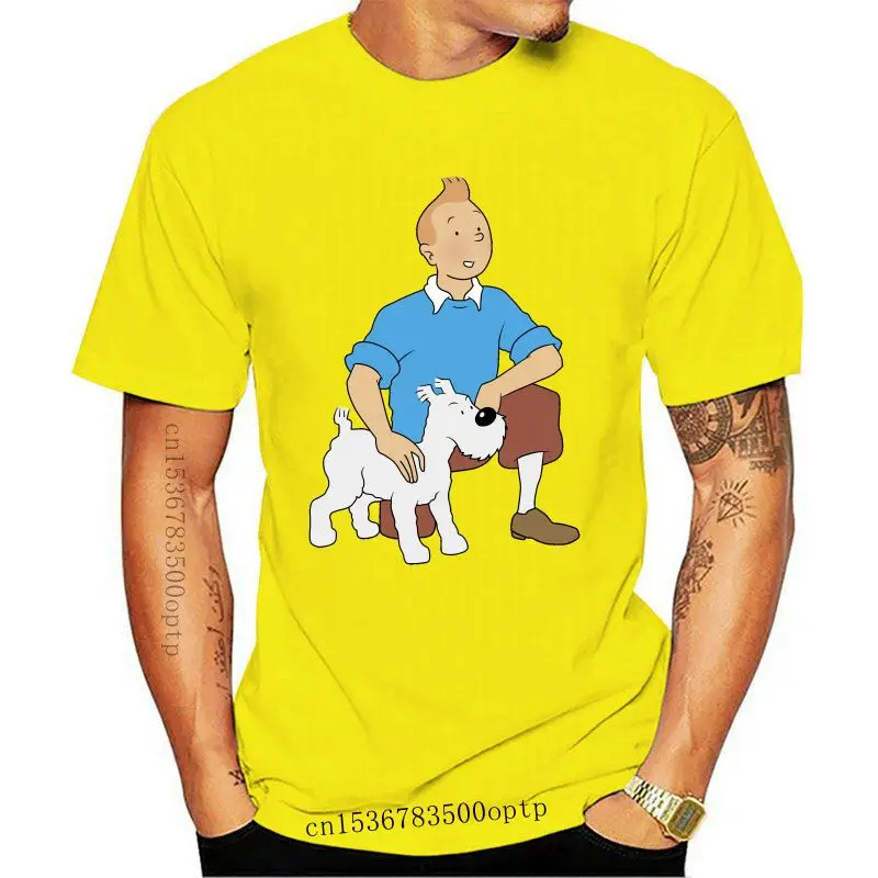 

Camiseta de dibujos animados de The Adventures of Tintin para hombre, camisetas divertidas, ropa informal, Tops estampados (2)
