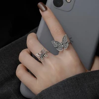 hip hop butterfly ring female personality stereo fashion creative punk hollow insect butterfly ring hand jewelry wholesale