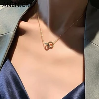 anenjery 316l stainless steel round interlocking clavicle necklace personality ladies necklace festive party jewelry gift