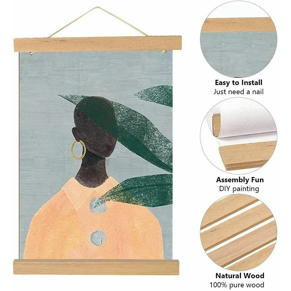 

Pine Wood Poster Hanger Natural Frame Hanger Frame Painting Photo Frame Canvas Magnetic Craft Frame Poster Hanging Scrolls