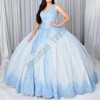 sweet blue quinceanera dresses tank sleeveless formal prom vestido appliques lace sequin beads luxury for 15 girls ball gowns