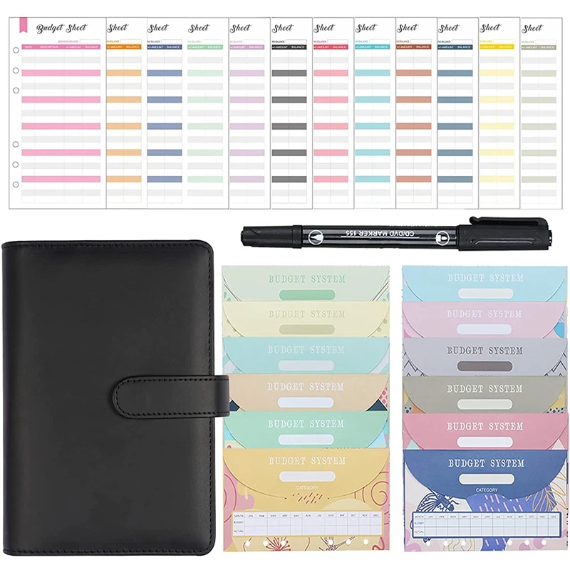 

Budget Binder, A6 Money Organizer Binder For Cash Saving With Expense Sheets And Marker Pen, Notebook Binder Cover