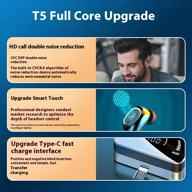 Беспроводная Bluetooth-гарнитура mchoose T5 второго поколения Tws сенсорный экран