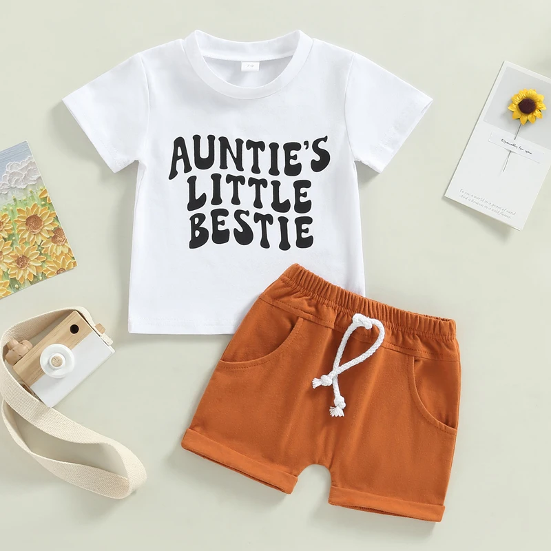 

EWODOS Toddler Baby Boys Casual Shorts Set Short Sleeve Letters Print T-shirt + Elastic Waist Shorts Summer Outfit Sets for Baby