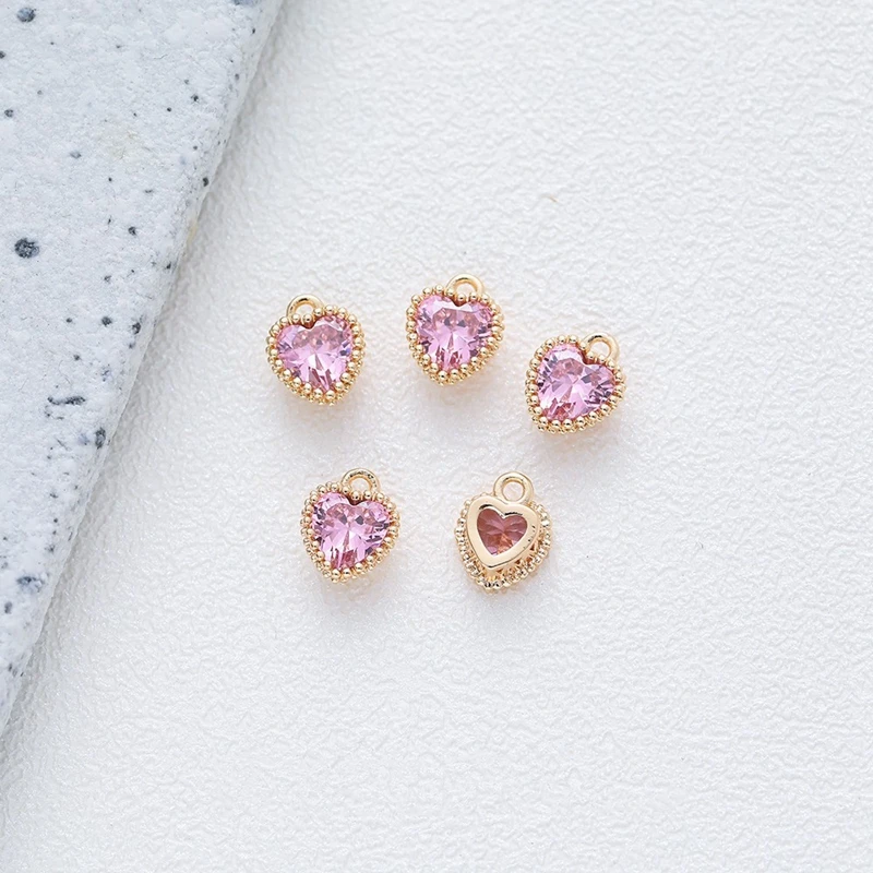 2PCS 14K Gold Plated Brass Inlaid Zircon Heart Pendant DIY Making Supplies Necklace Earrings Material Accessories