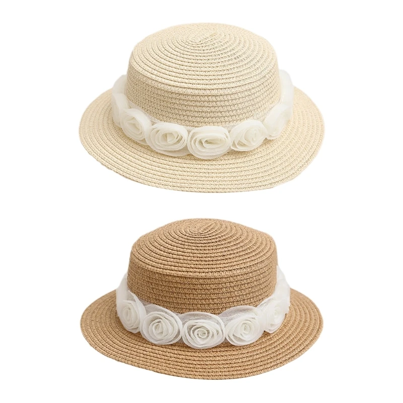 

Vacation Hat Breathable Western Hepburn Style Vintage Hat White Camellia