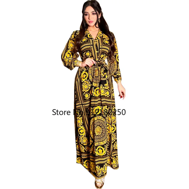 

Elegant Muslim Dress Women Print Dubai Arab Abaya Duabi Arabic Turkey Moroccon Kaftan Islamic Clothing India Gown Robe Abayas
