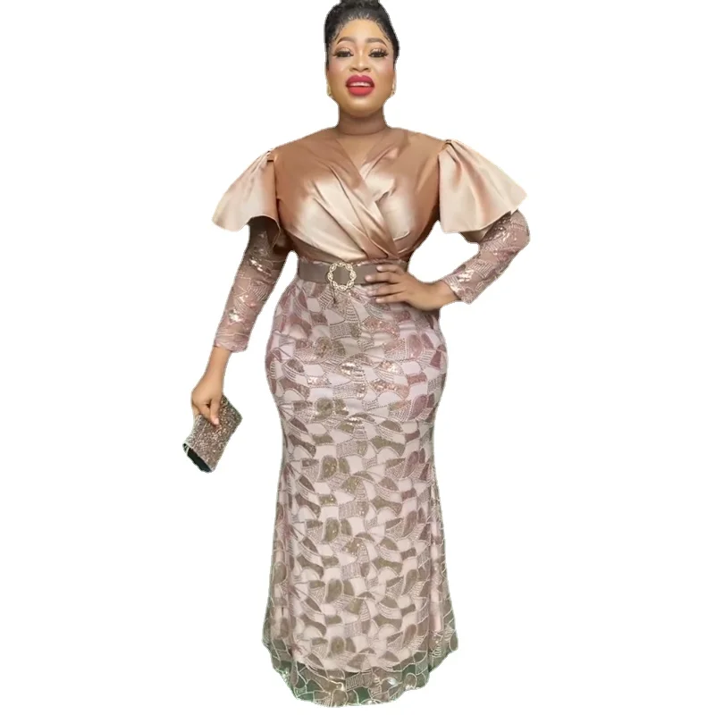 

Wedding Party Mermaid Dresses For Women African Turkey Evening Gown Plus Size Ruffle Sleeve Long Dress Dashiki Ladies Clothes
