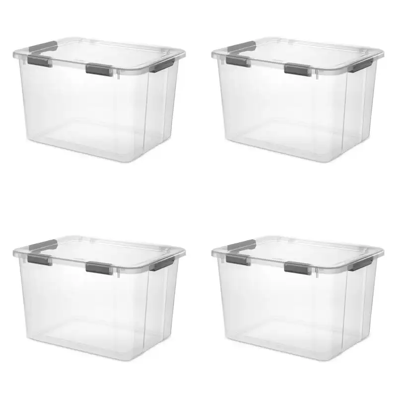 

80 Qt. HingeLID Storage Box Plastic, Flat Gray, Set of 4