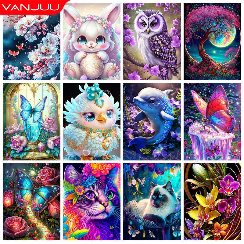 

Landscape 5D Diamond Painting Cartoon Cat Cross Stitch Diamond Embroidery Flower Full Diamond Mosaic DIY Rhinestone Home Decor