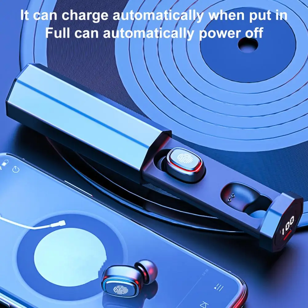 

Wireless Earphone LED Digital Display Fingerprint Touch Subwoofer Intelligent Listen to Music Bluetooth-compatible Headphones