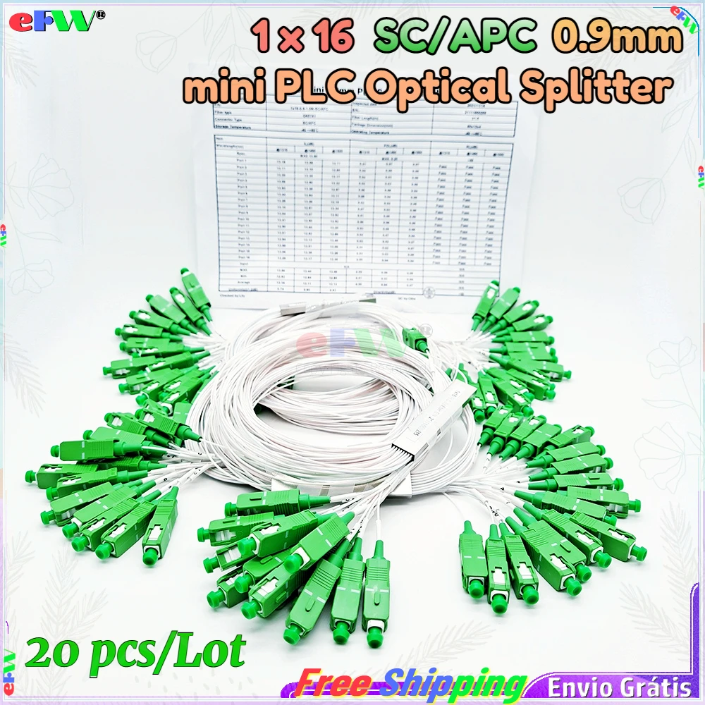 

20pcs Optical PLC Splitter SC/APC 1x16 mini 0.9mm mixed color 1*16 FTTH Fiber Splitter FBT Optical 1-to-16 Splitters Coupler