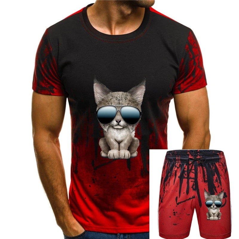 

Men Short sleeve tshirt Cute Baby Lynx Wearing Sunglasses Baby Lynx T Shirt Women t-shirt
