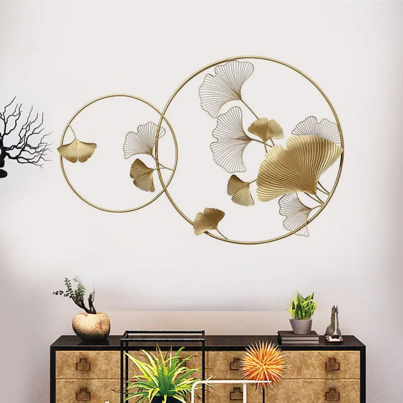 

Wrought Iron Hotel Model Room Ginkgo Leaf Wall Hangings TV Background Wall Hangings Creative Home Wall Hangings