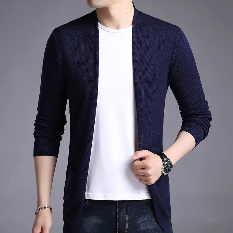 

2022 Sweater Men Cardigan Thin Casual Coat Slim Solid Color Jacket Male Autumn New Fashion Long Sleeve Knitwear Top Clothing Q94