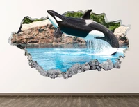 orca wall decal aquarium 3d smashed wall art sticker kids room decor vinyl home poster custom gift kd743