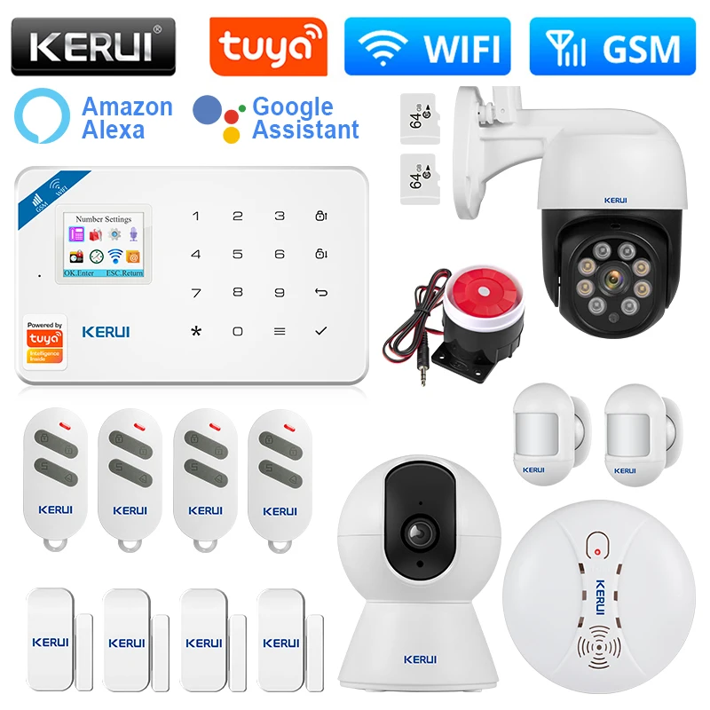 KERUI W181 Alarm System for Home Support Alexa WIFI GSM Alarm Tuya Smart Motion Sensor Detector Wireless Siren IP Camera