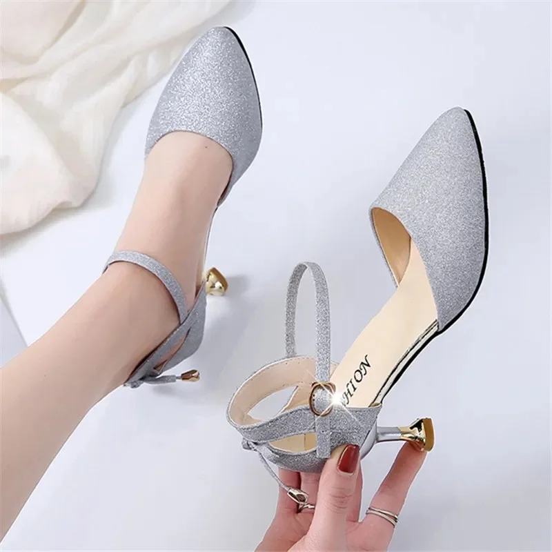 

Женские свадебные туфли на высоком каблуке, серебристые привлекательные золотистые летние офисные туфли, модель B6507f