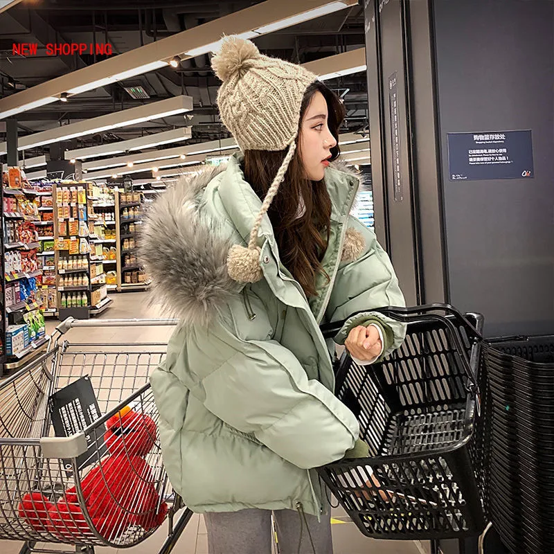 2023 New Winter Jacket Women Parkas Big Fur Collar Hooded Coat Warm Cotton padded Parka Female Jacket Loose Outwear Plus Size