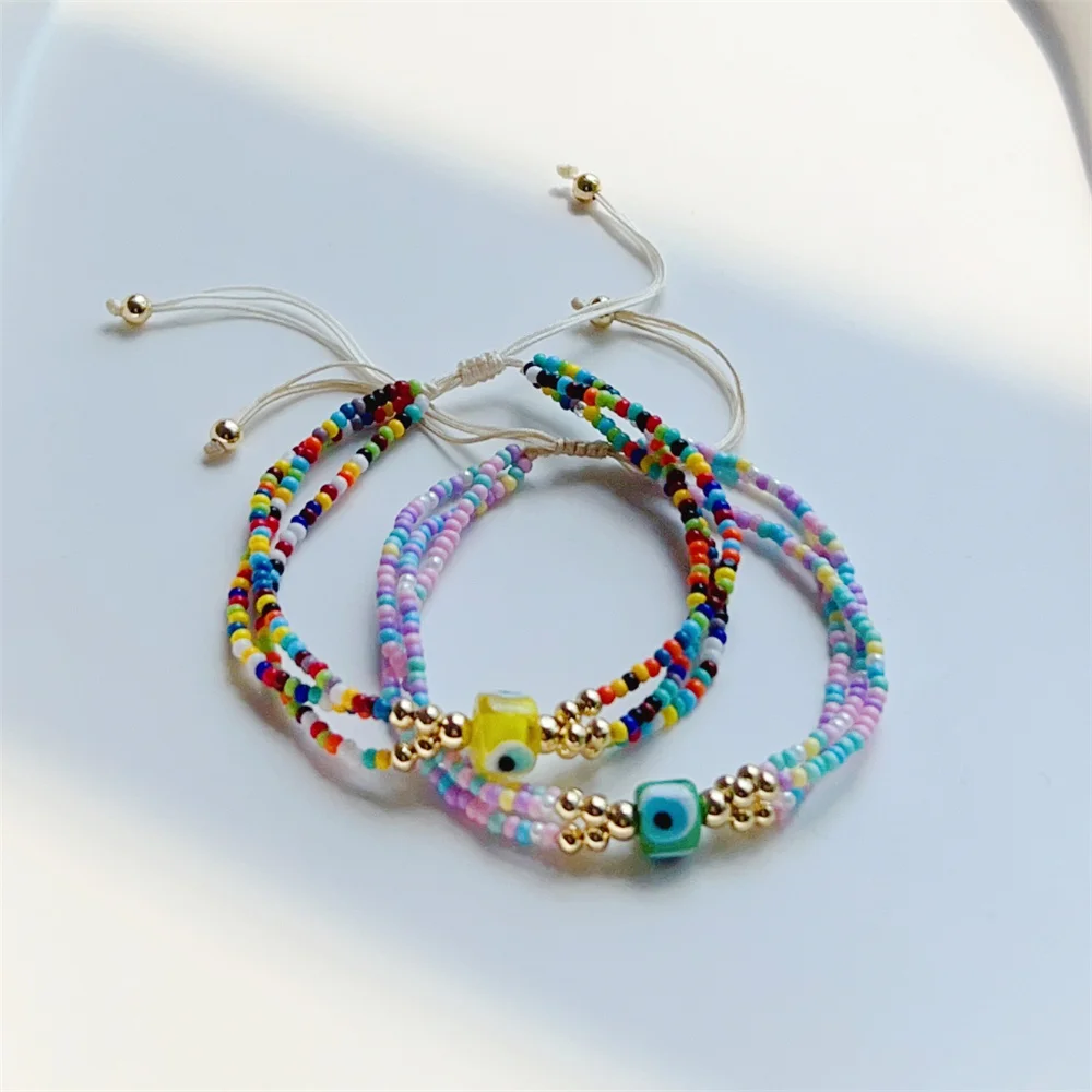 

KKBEAD Evil Eye Bracelets Jewelry Boho Summer Colorful Beads Bracelet for Women Jewellery Multilayer Pulseras Mujer