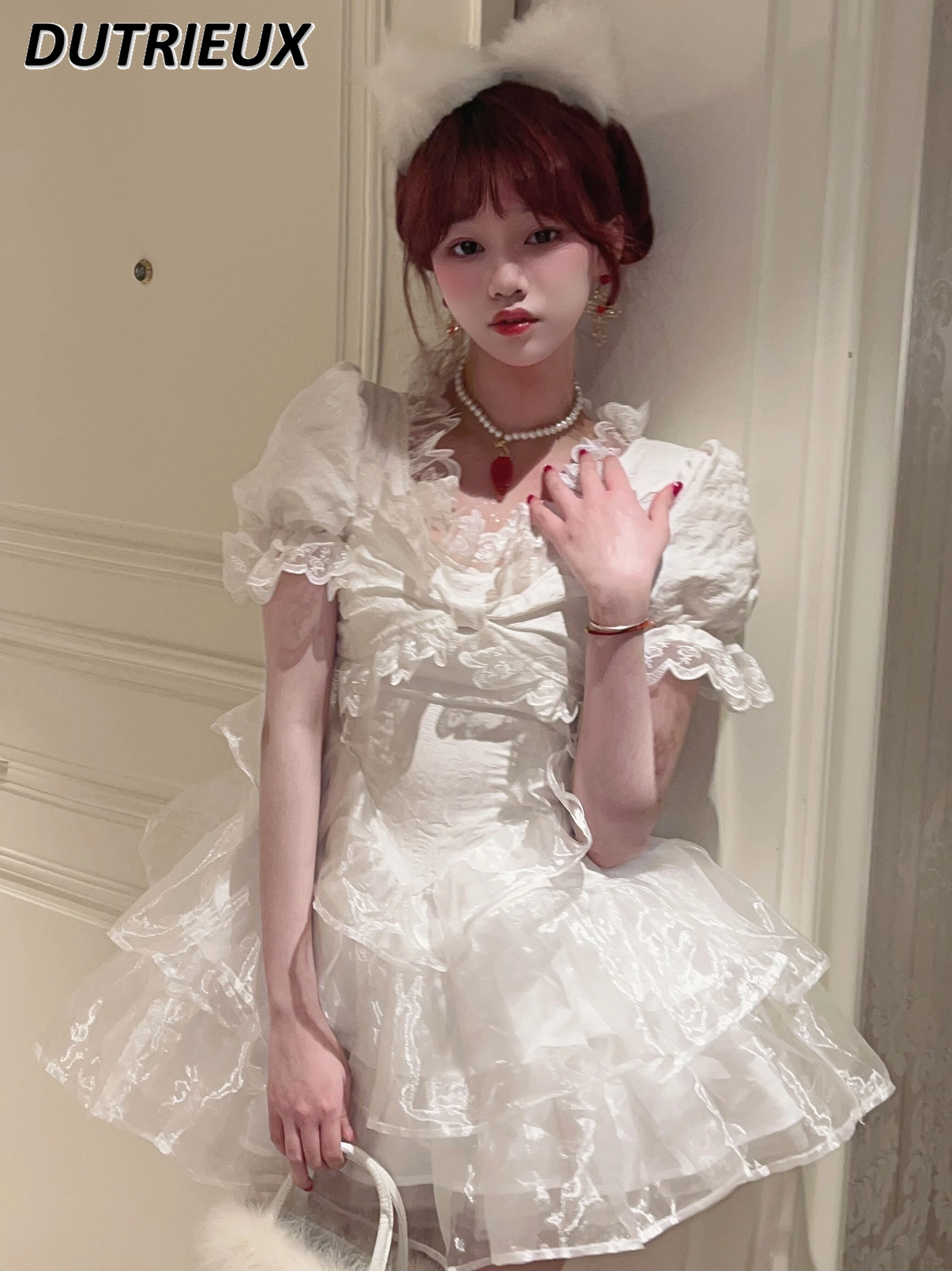 

French Style Elegant Dress for Ladies Love Fashion Sweet Cute Lolita Dresses Princess Style Summer Women's Short Sleeve Dresses