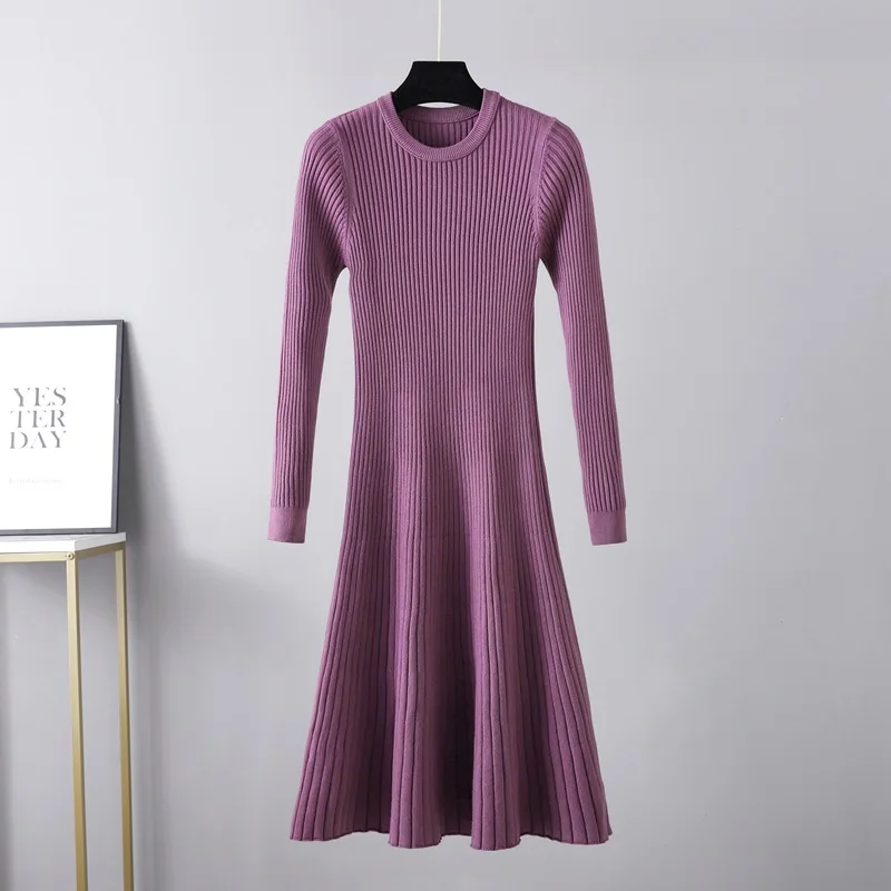 

warm dresses for women knit fashion autumn and winter oversize sweater dress crew neck Thick Ribbed Soft knitted dress for women