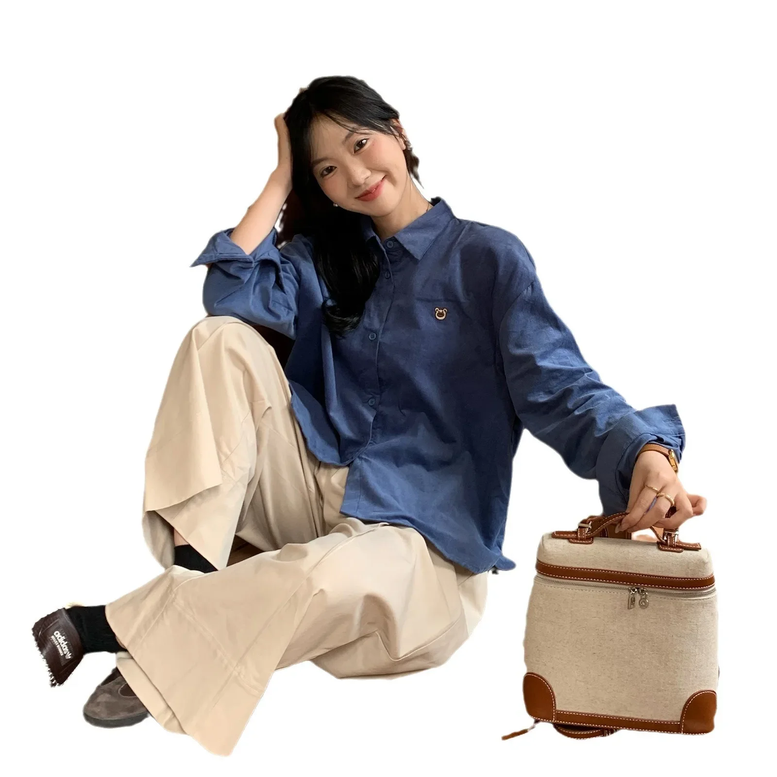 Пустая тринадцать рядов женская свободная рубашка с вышивкой новинка 2024 осеннее