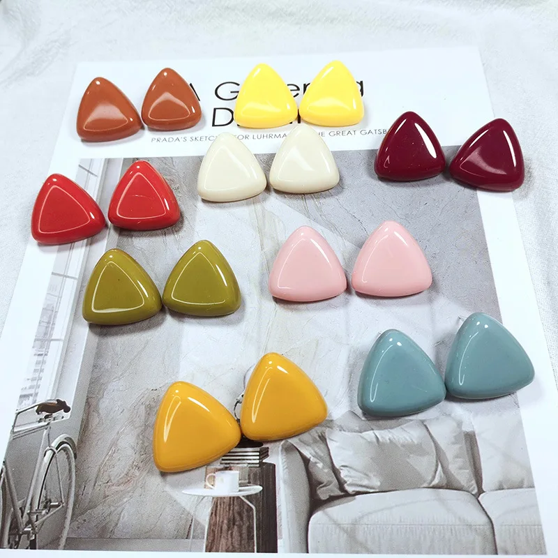 

Triangle geometric trendy earrings macaron multicoloured candy pure clash Ear studs fashion simple compact women earrings