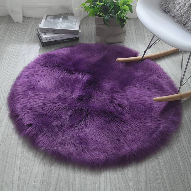

Home Floor Mat Rug Bedside Rugs Round Soft Faux Sheepskin Fur Area Rugs for Bedroom Living Room Floor Shaggy Plush Carpet