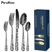 24 pcs western dinnerware set patterned stainless steel cutlery forks spoons teaspoons set for home kitchen restaurant wedding