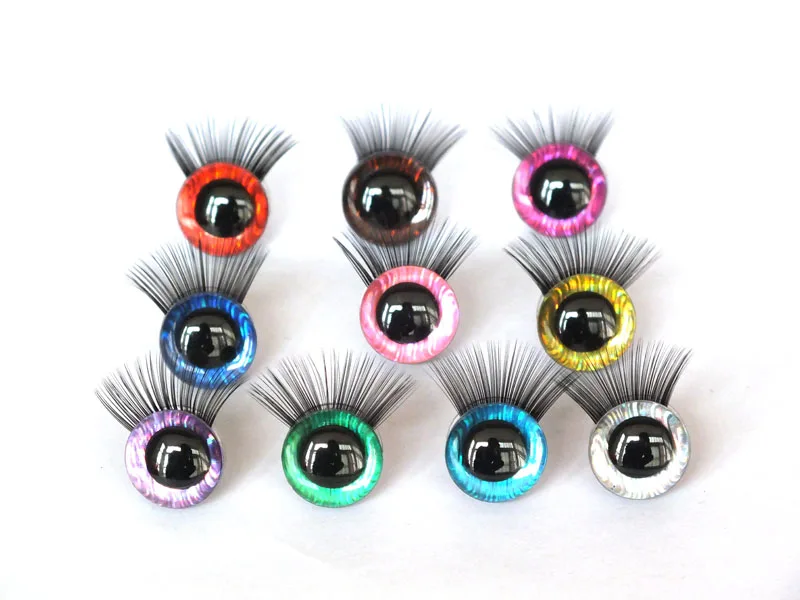 20set 12/14/16/18/20/25/30mm craft eyes New fashion super 3D glitter toy safety eyes with eyelash tray with hard washe