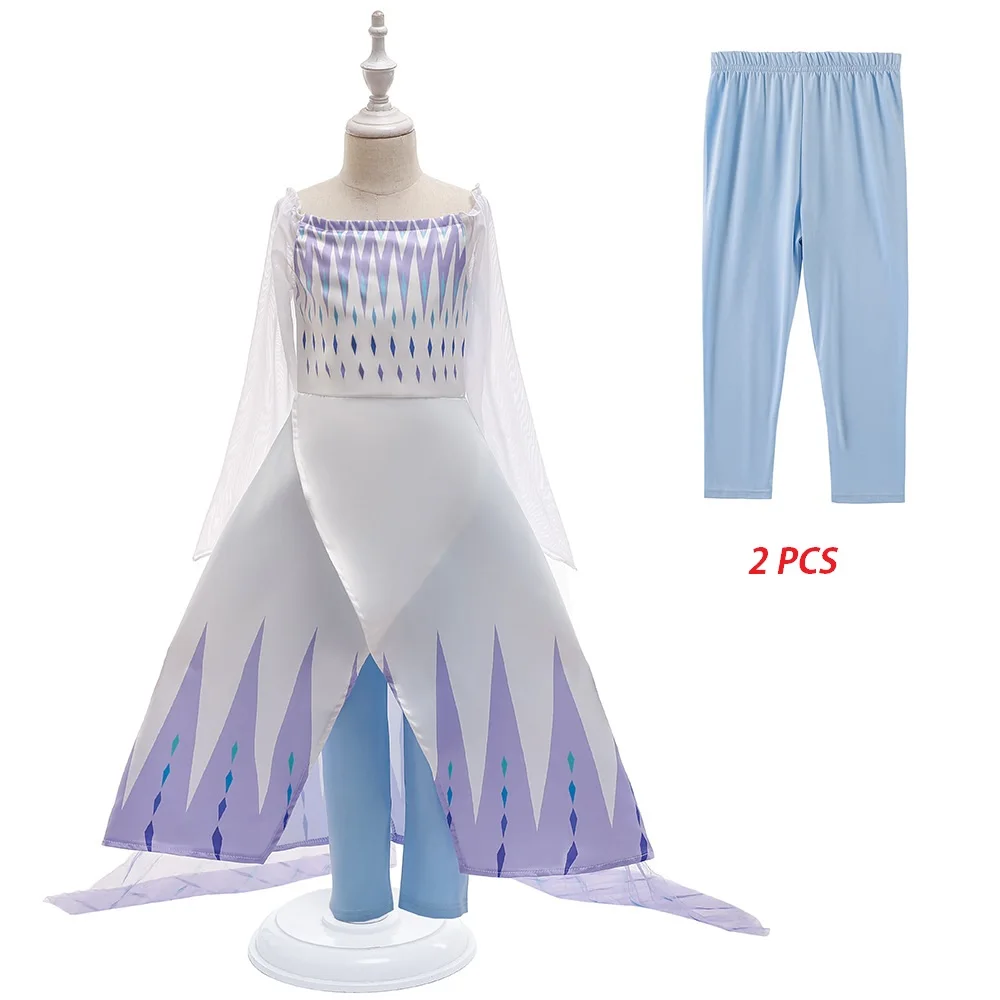 Halloween Elsa Dress+Pants 2PCS Girls Princess Dresses Costume Anna Kids Christmas Fancy Snow Queen Party kid Cosplay Costume