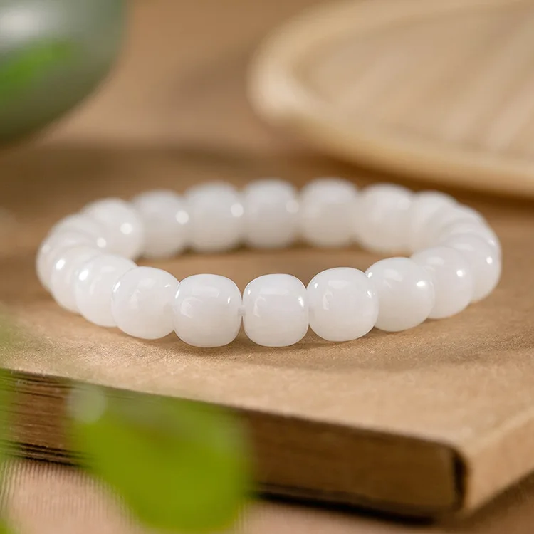 

Woman Fine Jewelry Natural Hetian White Jade Bracelets Simple Temperament Party Ladies Beads Bracelet For Girl Women Gift J0033