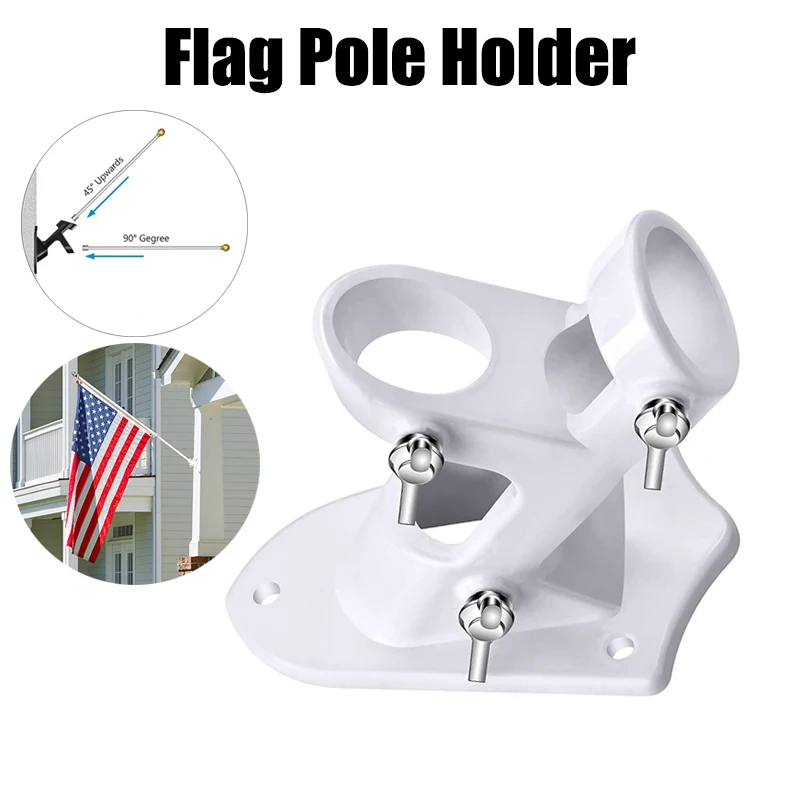 

Aluminum Adjustable Wall Mount Flagpole Holder 2 Angle Heavy Rust Flag Coated Pole Base Bracket Stand Proof Duty