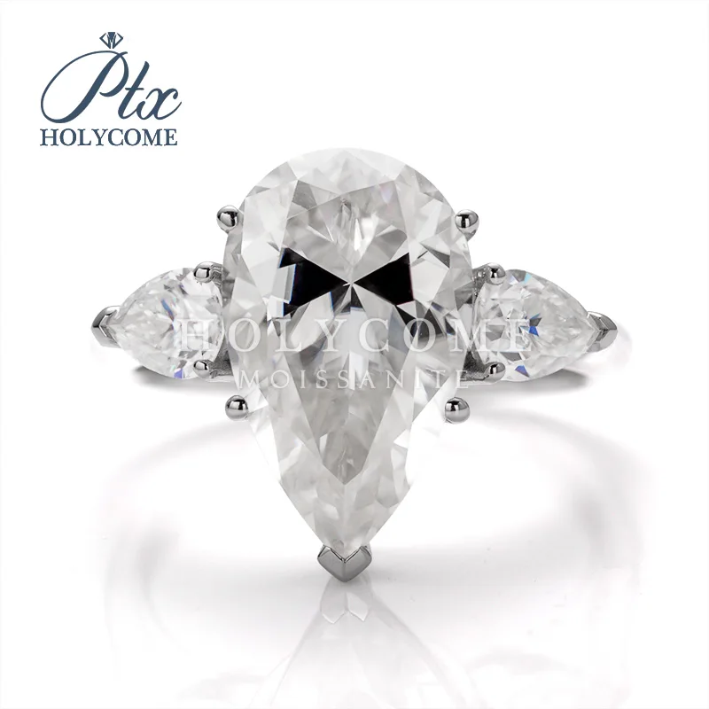 

2022 Luxury 4*6MM PEAR cut moissanite diamond fashion Silver plated 18k gold women ring 모이사나이트 Камни احجار كريمة piedras