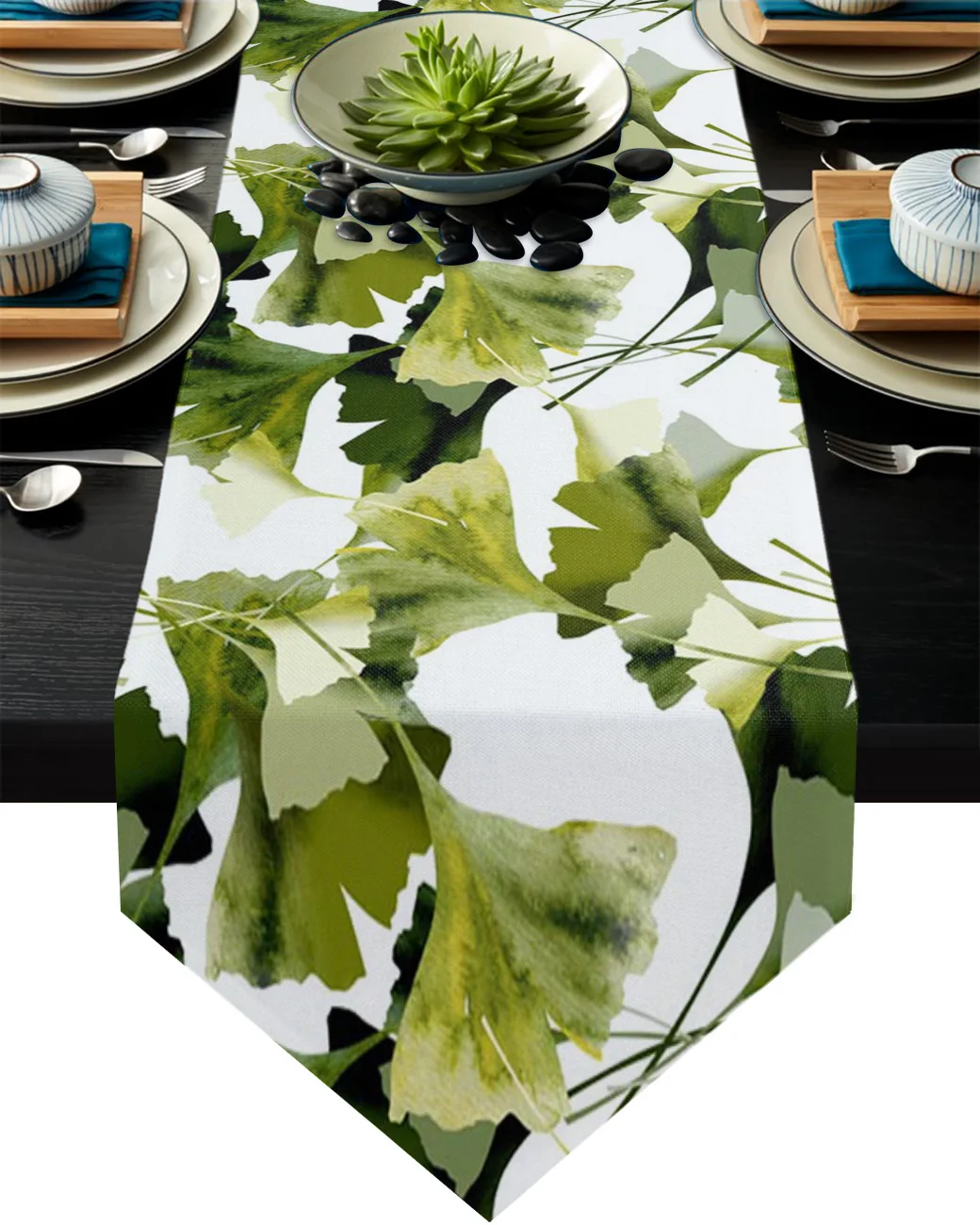 

Зеленые настольные дорожки с масляной живописью листьев для гостиной, кухни, украшение для стола, для улицы, вечеринки, свадьбы