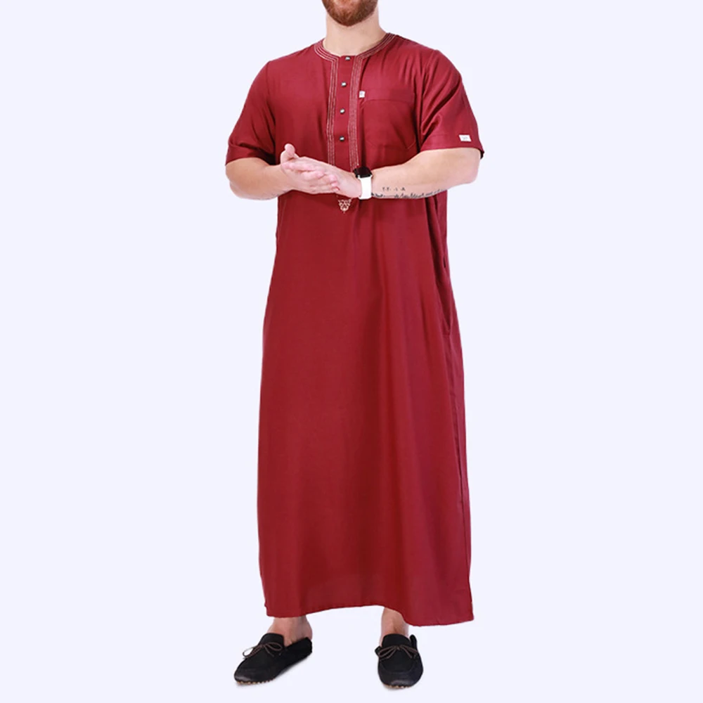 New Middle East Arabian Men's Robe Fat Loose Casual Short-sleeved Top Ethnic Costume Muslim Drees Men Islamic Prayer Clothing
