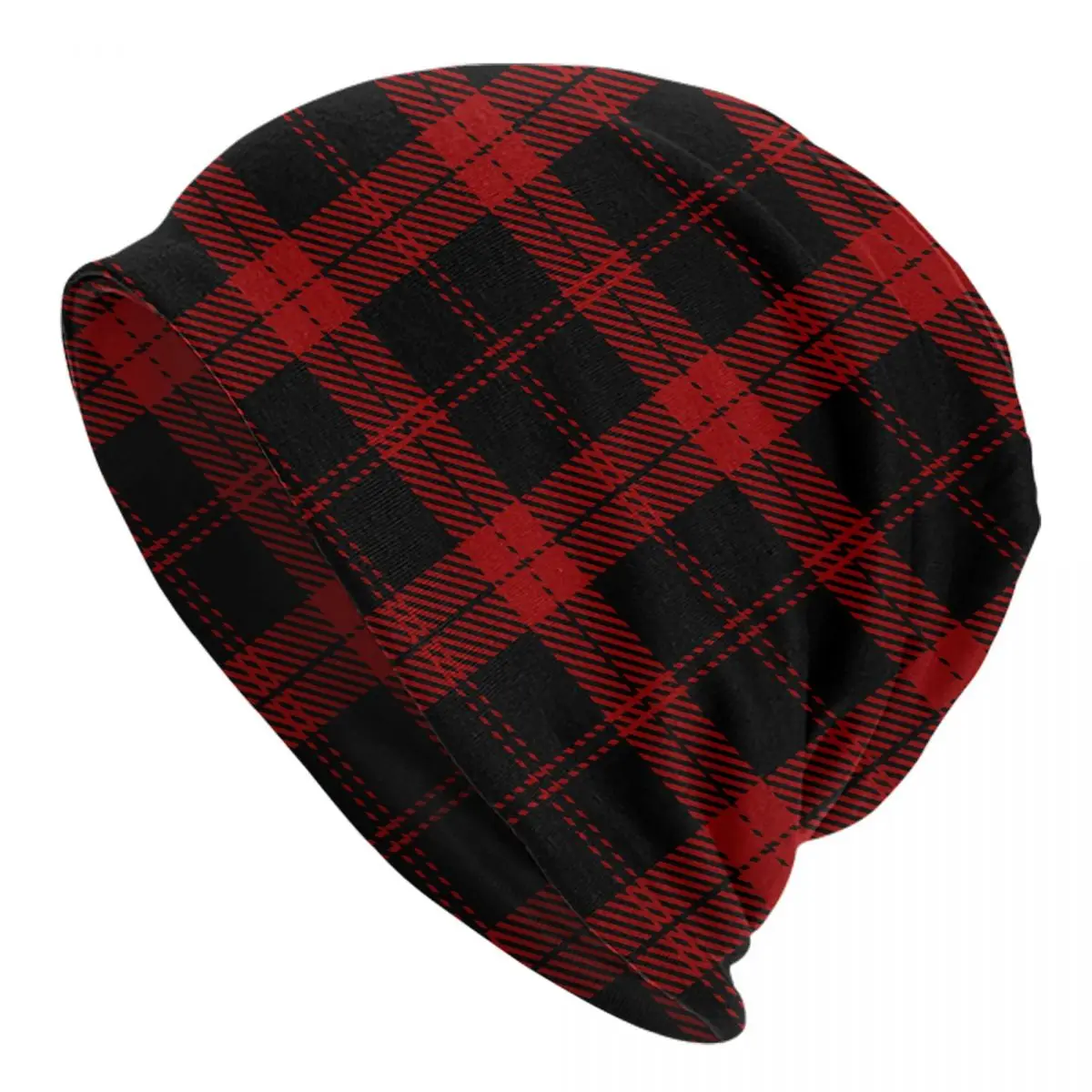 Unisex Casual Hat Black And Red Tartan Plaid Scottish Pattern Cap Winter Warm Beanies Adult Hip Hop Bonnet Hat
