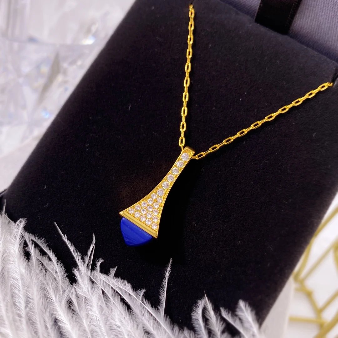 Fashion Bling Geometric Cubic Zirconia Gold Color Necklace Pendants for Women Bridal Wedding Party Accessories bijoux N-1928