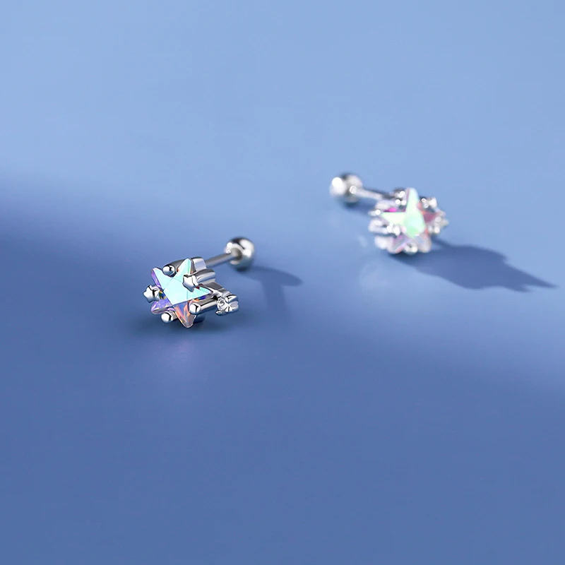 Женские серьги-гвоздики из серебра 100% пробы с цирконом